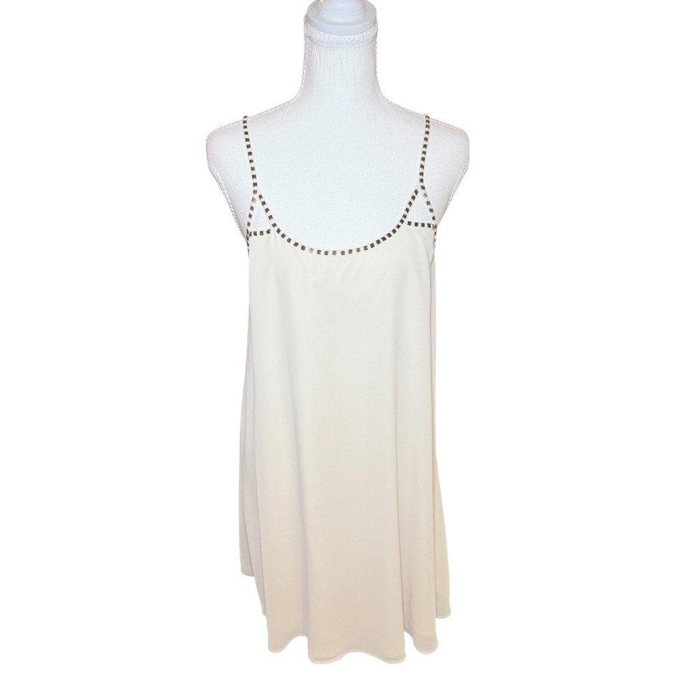 White Beaded Cage Back Mini Dress Womens Size Medium Cream NWT Summer Cocktail - Picture 3 of 13